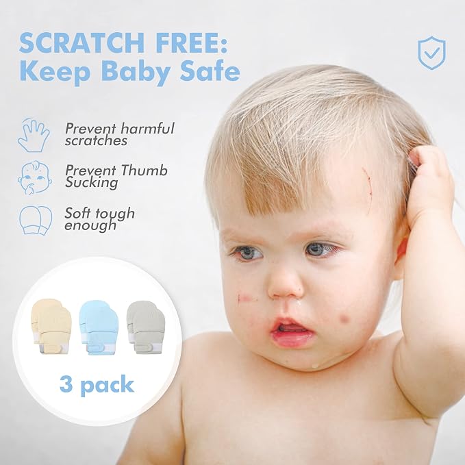Baby Newborn No Scratch Mittens Stay On, 100% Cotton Adjustable 0-12M | Soft - Image 2