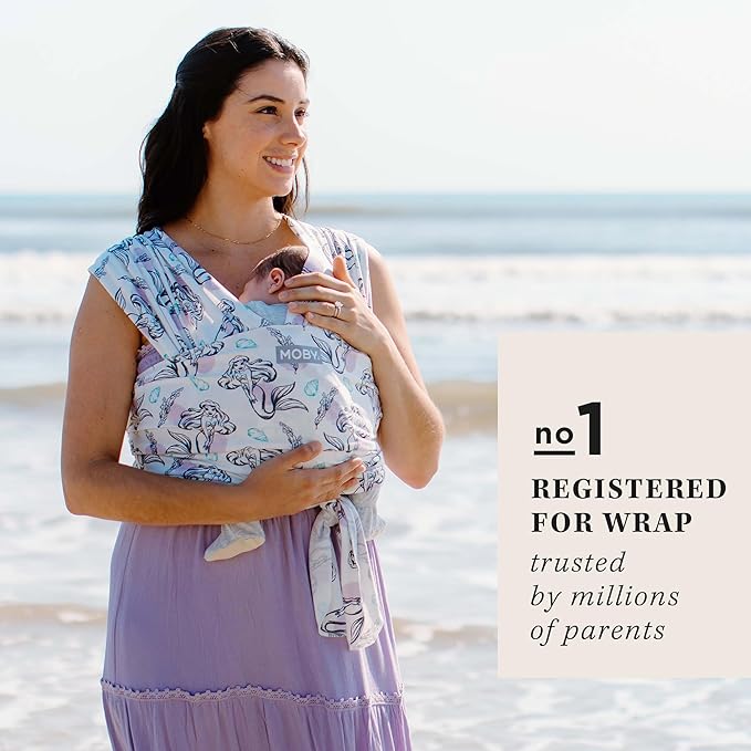Moby Baby Wrap Carrier Featherknit for Newborns to Toddlers (8-33lbs), Infant Sling Carrier, Lightweight & Hands Free Design, Adjustable for All Body Types (Disney's Ariel in Amethyst)