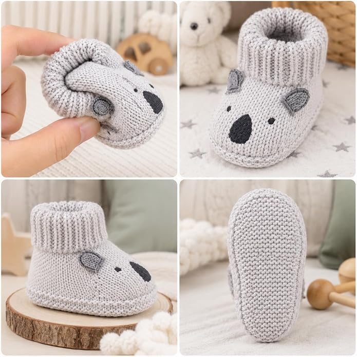 2 Pairs Baby Booties Newborn First Walkers Cozy Shoes Warm Knit Soft Booties - Image 2