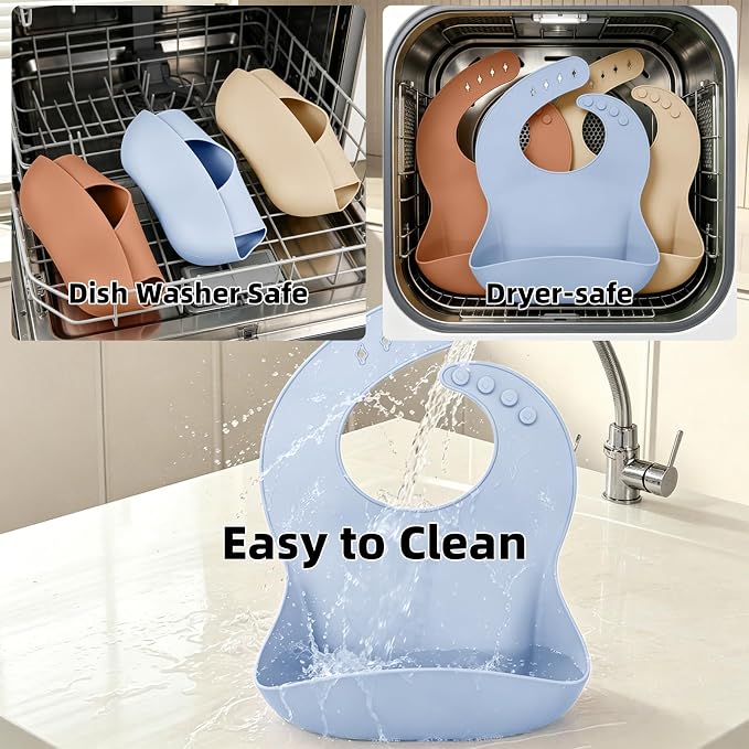 Set of 3 Silicone Bibs for Babies Toddler, Soft Adjustable Bibs for Baby Girl - Image 9