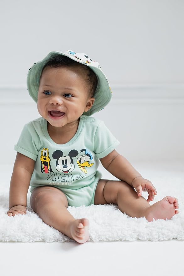 Disney Baby Boys' 2-Piece Romper and Bucket Hat Set Newborn to Infant - Image 2