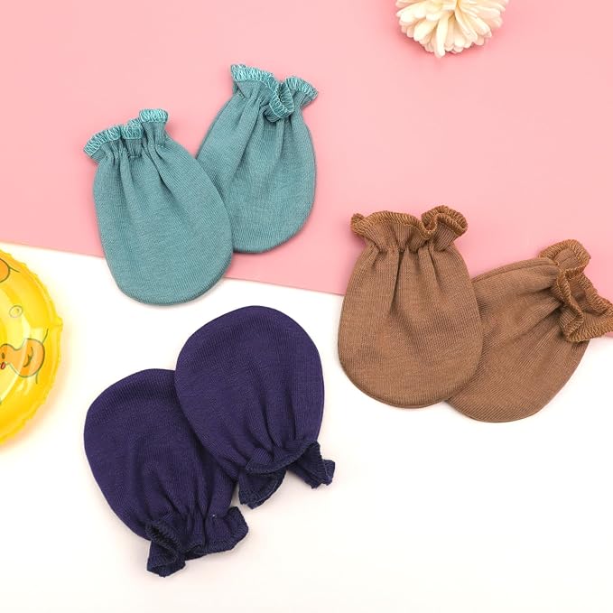 AQOKKA Newborn Baby Mittens No Scratch Cotton Elastic Wrist Gloves Infant - Image 4