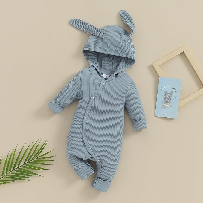 Newborn Baby Boy Girl Romper Easter Outfits Bunny Ear Hoodie Button Onesie - Image 7