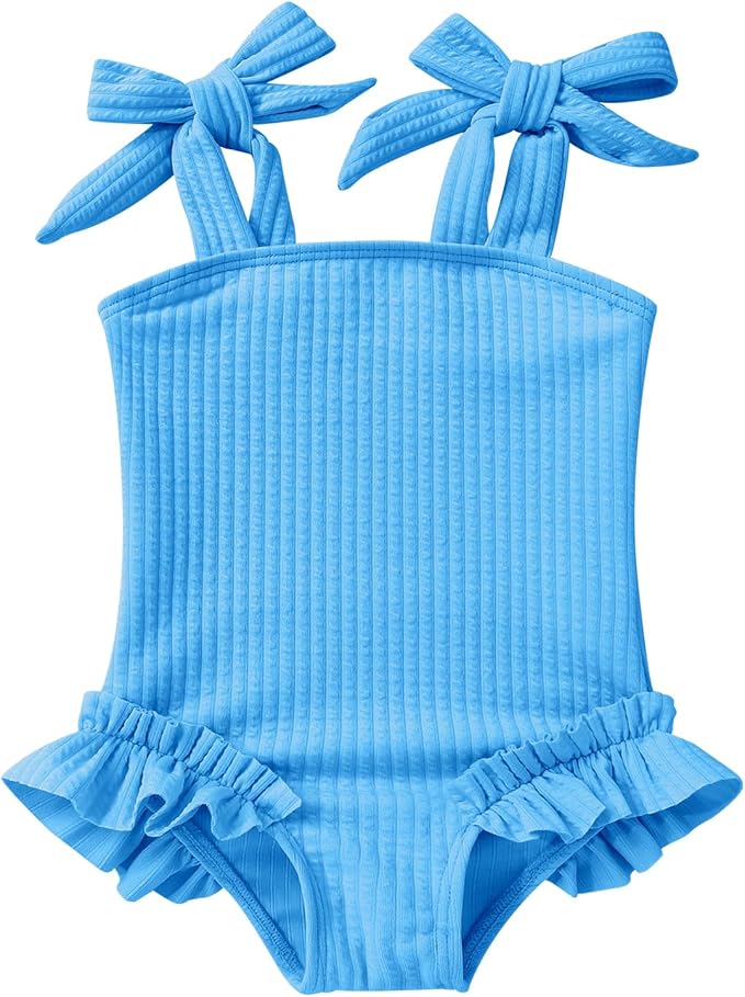 Happy Town Toddler Swimsuit Girl Solid Color Stripe One-Piece Baby Bathing Suits
