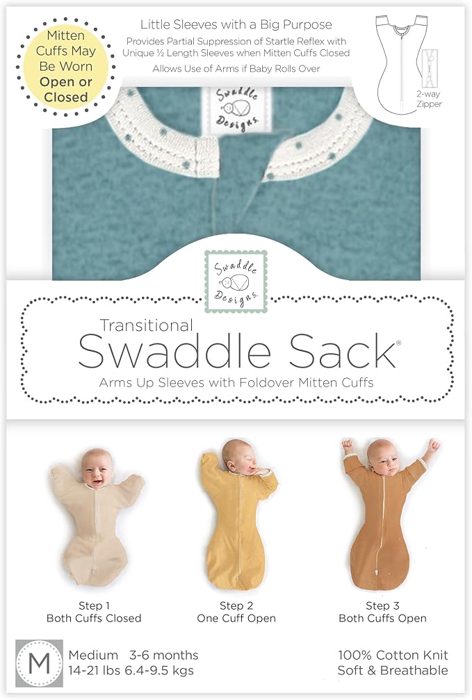 SwaddleDesigns Transitional Swaddle Sack, Arms Up Half-Length Sleeve & Mitten - Image 8