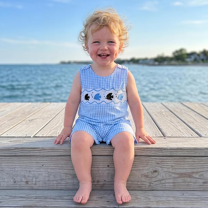 Newborn Baby Boys Sleeveless Seersucker Romper One Piece Straps Overalls - Image 6