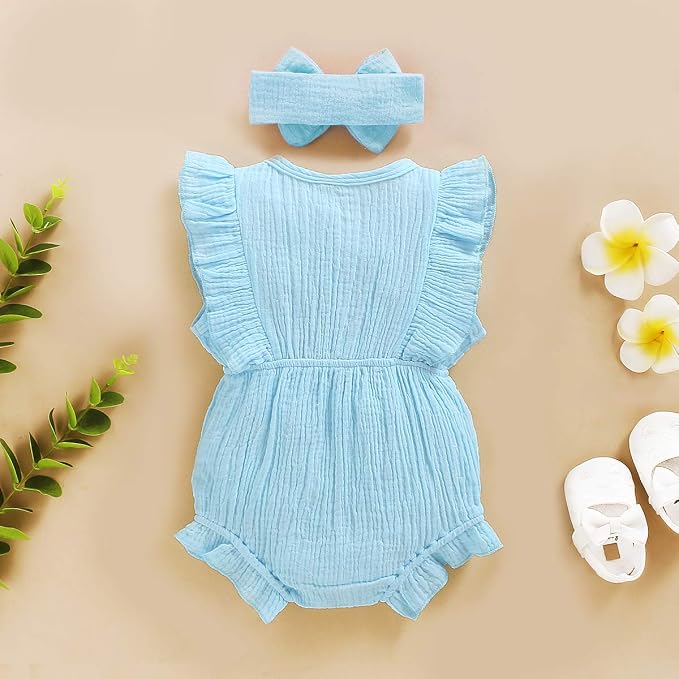 YOUNGER TREE Toddler Baby Girl Ruffled Sleeveless Romper Casual Summer Jumpsuit - Image 3