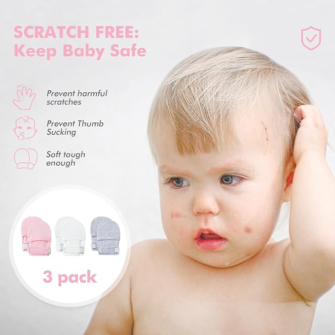 Baby Newborn No Scratch Mittens Stay On, 100% Cotton Adjustable 0-12M | Soft - Image 2