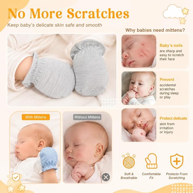 Syhood 6 Pairs Newborn Baby Mittens Cotton No Scratch Infant Gloves Elastic - Image 6