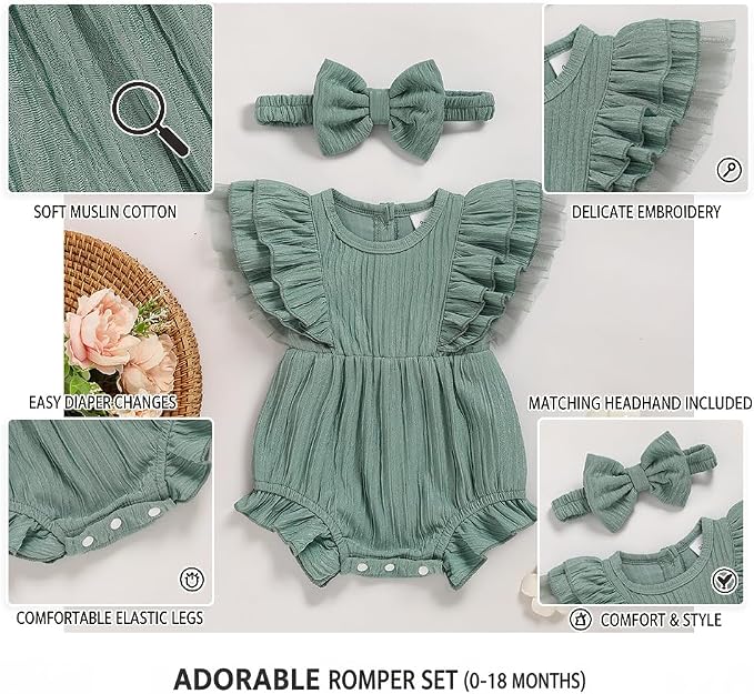TITKKOP Ruffle Bubble Romper for Baby Girl | One-Piece Shorts Jumpsuit | Summer - Image 6