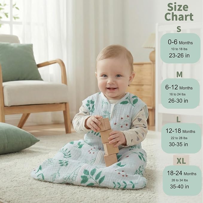 BSTOPPT 2 Pack Baby Sleep Sack 12-18 Months 100% Organic Cotton Muslin Baby - Image 4