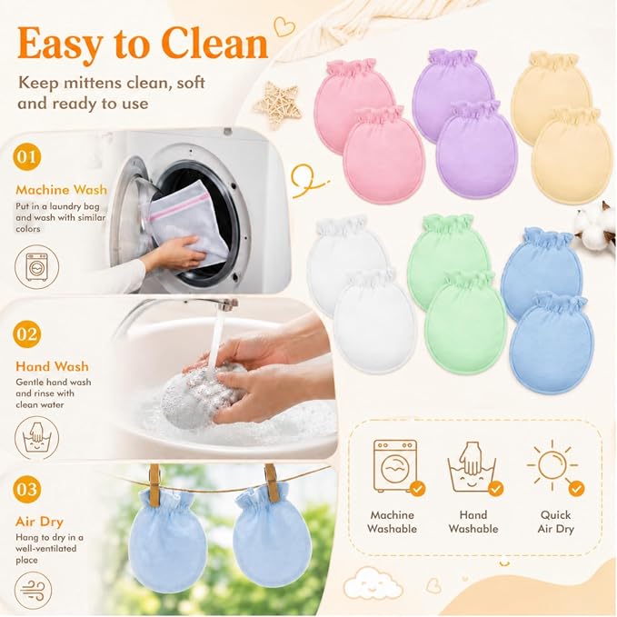 Syhood 6 Pairs Newborn Baby Mittens Cotton No Scratch Infant Gloves Elastic - Image 6