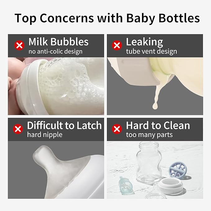 Thyseed Glass Natural Anti-Colic Baby Bottles | Newborn Breast Like Nursing Bottle for Breastfed Babies with Nipple(2-3 Months),5oz,1pack