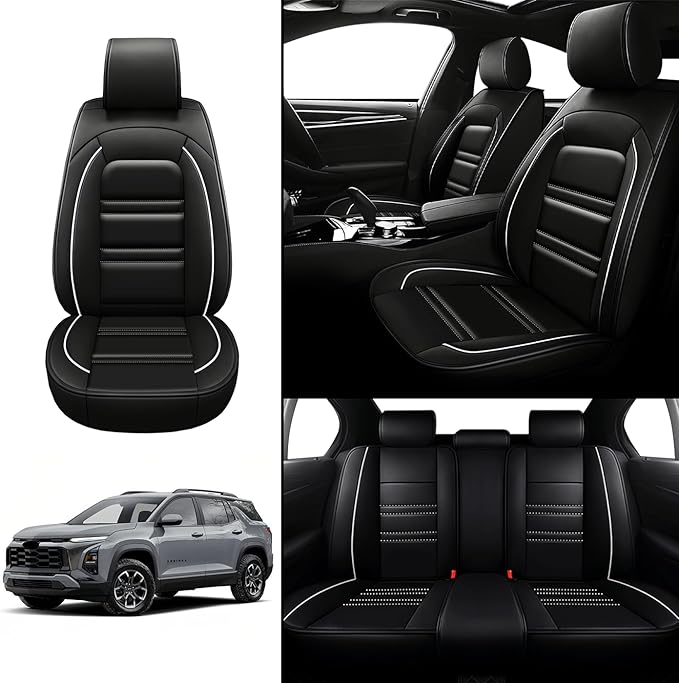 Seat Covers for Chevy Equinox 2005-2025 | 5-Seats Leather Seat Covers, Easy to Install Automotive Seat Covers Full Set (Full Set, Black&White Line)