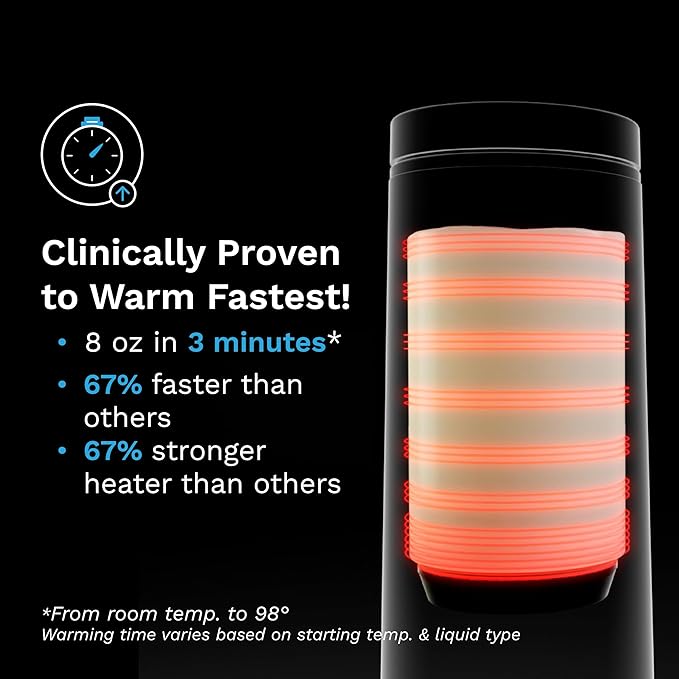 Baby Brezza Portable Warmer – 67% Faster Baby Bottle Warming - Travel Breastmilk and Formula Warmer - Safe, Even Heating - Up to 9oz - No Adapters, Black