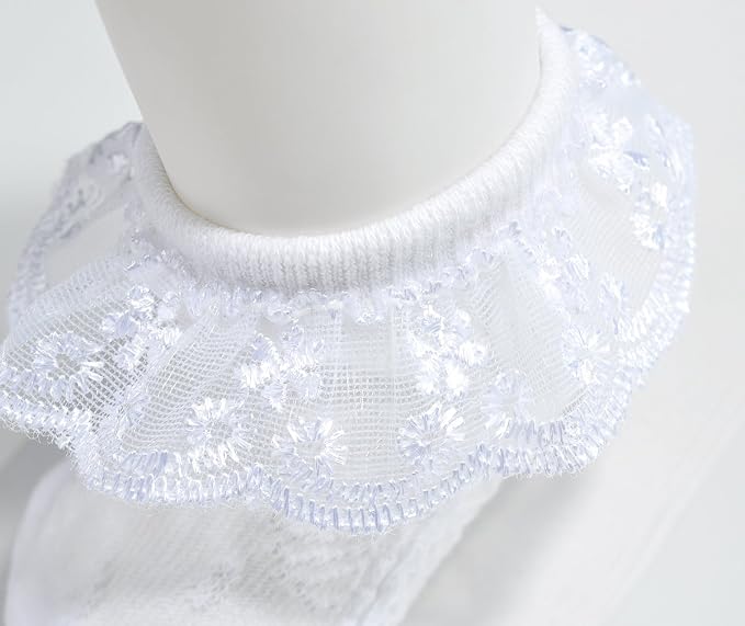 EPEIUS Baby Girl Ruffle Socks, Eyelet Frilly Lace Socks - Image 4