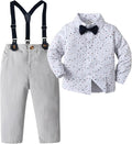 Boarnseorl Baby Boys Pants Sets,Toddler Gentleman Outfits, Infant Long Sleeve Shirt + Pants + Bow Tie + Suspenders