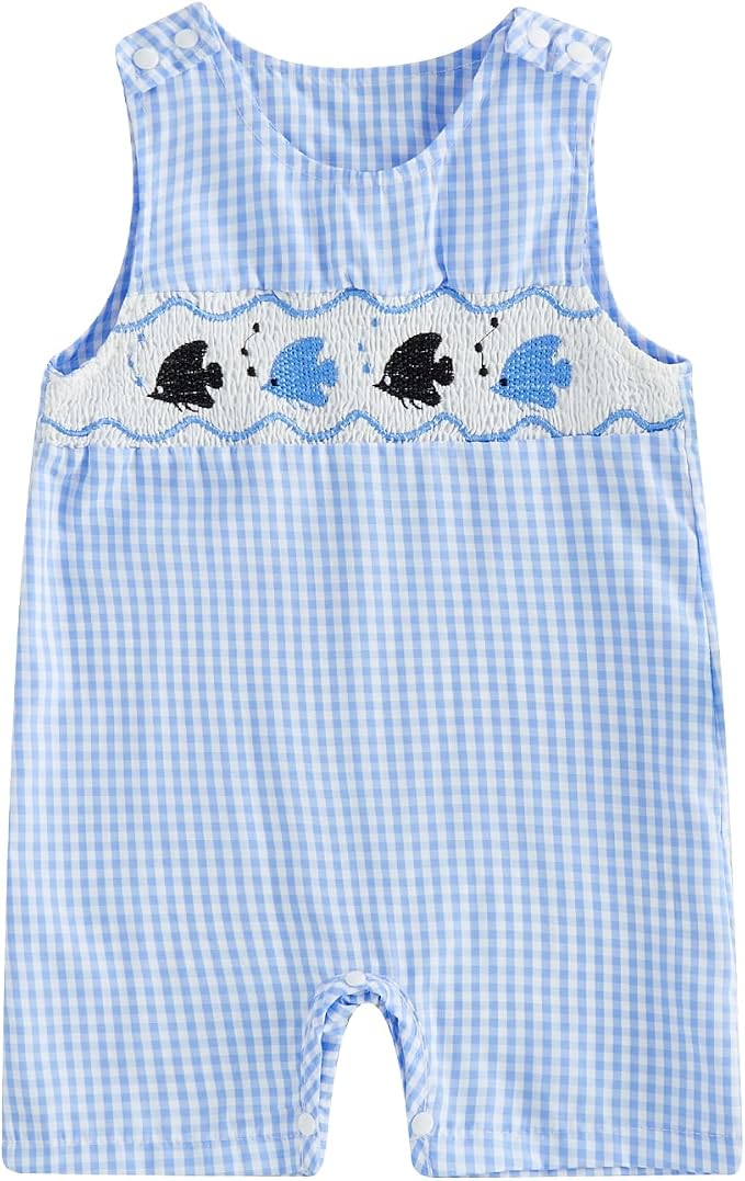 Newborn Baby Boys Sleeveless Seersucker Romper One Piece Straps Overalls by Arvbitana