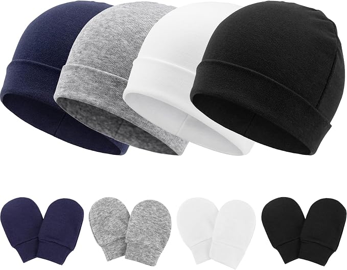 BQUBO Baby Hats and Mittens Infant Cotton Beanie Gloves No Scratch Set Newborn by DRESHOW