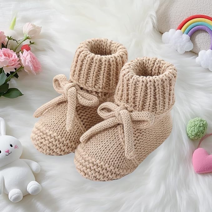 SOLILOQUY Baby Boy Girl Cozy Knit Booties Stay-On Bow Tie Newborn First Shoes - Image 6