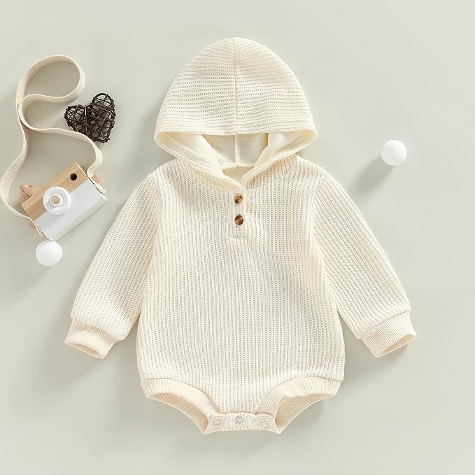 Thorn Tree Newborn Baby Boys Hooded Sweatshirt Long Sleeve Solid Romper Infant - Image 2