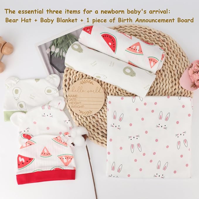 DRESHOW BQUBO Cotton Baby Swaddle Hat Set Newborn Infant Receiving Blankets - Image 6