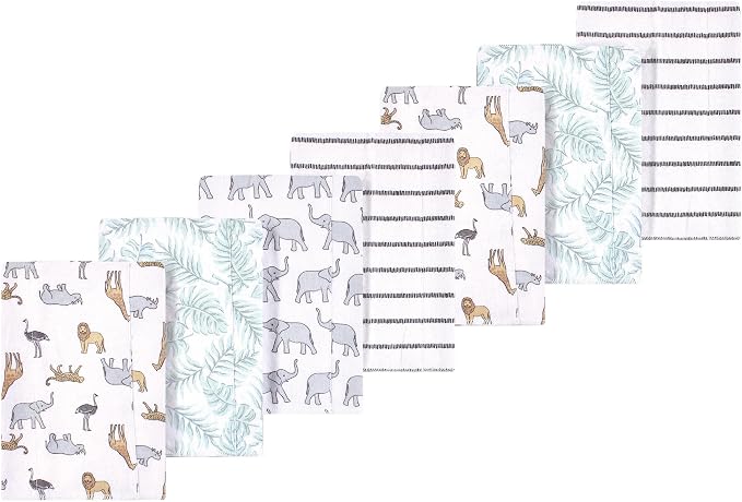 Luvable Friends Hudson Baby Flannel Burp Cloths 7pk, Safari Adventure by Luvable+Friends