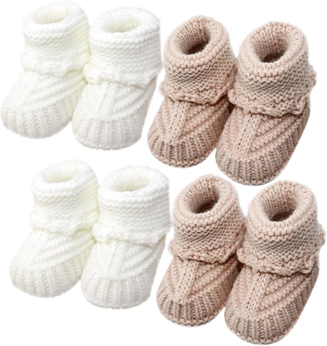 4 Pairs Baby Booties, Newborn Walking Shoes, Soft Cozy Shoes, Warm Knit Cotton by Adboros