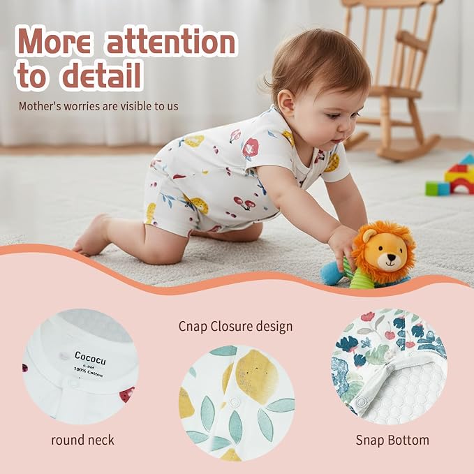 Baby Romper 3-Pack, 100% Cotton Summer Short Sleeve Outfit | Material: 100% - Image 3