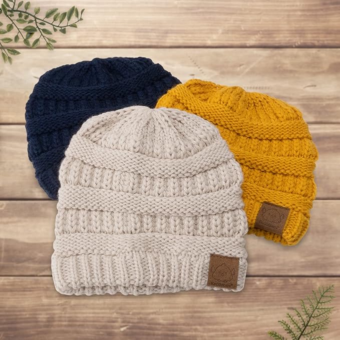 KeaBabies 3-Pack Baby Beanies for Boys, Girls - Stretchy Knit Baby Hats, Cute Newborn & Toddler Winter Hat, Soft & Warm Infant Beanie 6-36 Months (Sunshine, M)