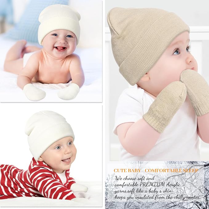 Baby Beanie Hat Gloves Set, Kids Winter Warm Knit Hat - Image 6