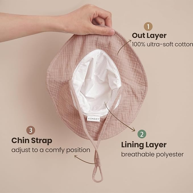 Konssy 2-Pack Muslin Baby Girl Sun Hats - Image 2