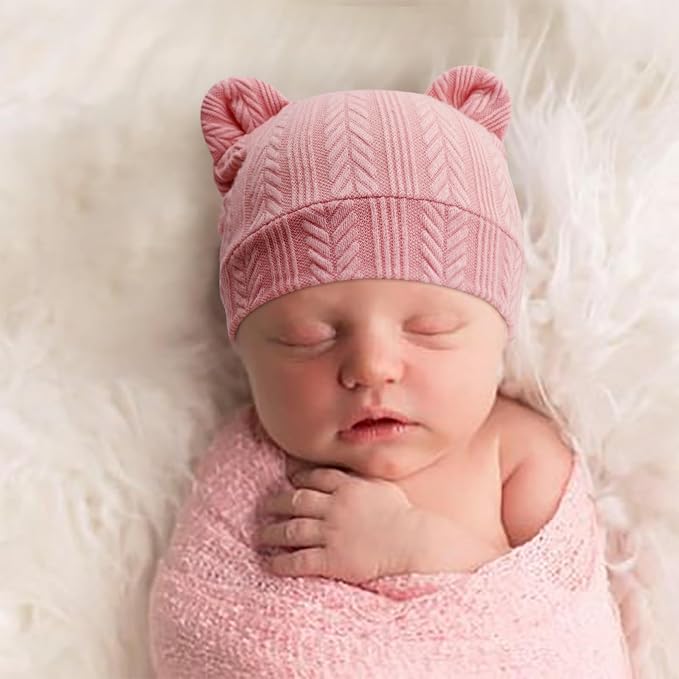 BQUBO Newborn Baby Hats Bear Ears and Mittens Sets Preemie Caps Baby Boy Girl - Image 4