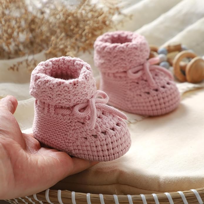 Baby Booties 100% Cotton Knitted Newborn First Cozy Warm Crib Shoes - Image 4