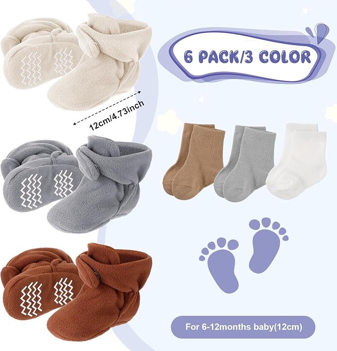 SATINIOR 3 Pairs Unisex Cozy Fleece Baby Booties - Image 3