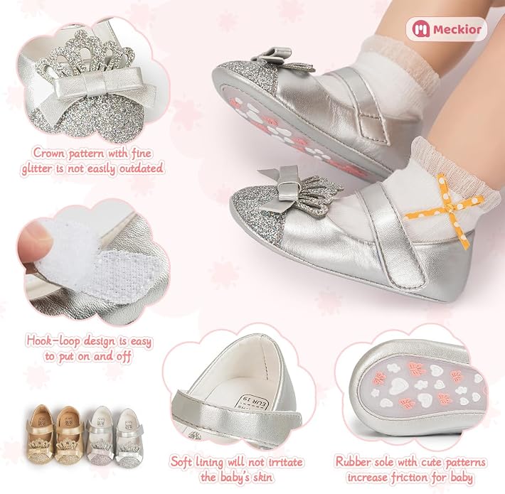 Meckior Infant Baby Girls Soft Sole Bowknot Princess Wedding Dress Mary Jane - Image 5