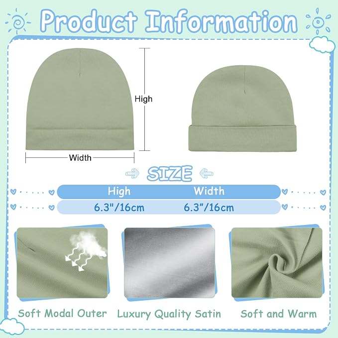 6 Pack Satin Lined Baby Beanie Newborn - Image 2