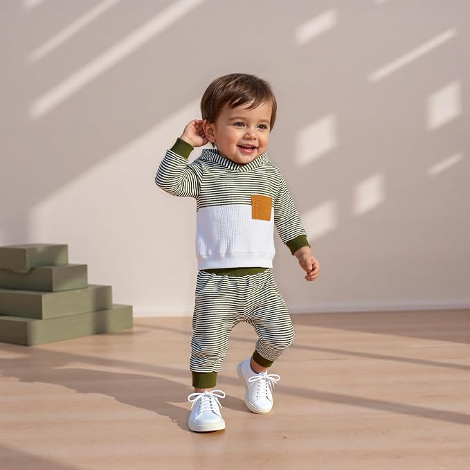Infant Baby Boy Fall Winter Clothes Outfit Hooded Long Sweatshirt Pant Set - Image 2