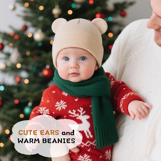 Baby Winter Beanie Hat, Kids Cute Bear Ears Soft Knit Beanie - Image 2