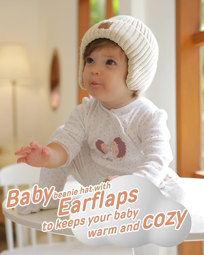 Baby Beanie Fleece Lined Toddler Winter Hat with Ear Flaps Little Girls Boys Warm Hats Cute Beanies for Kids