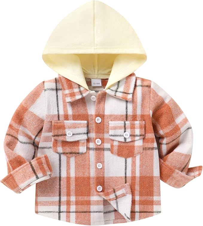 YOUNGER STAR Toddler Kids Boys Girls Flannel Hooded Plaid Shirt Button Baby Red by YOUNGER+STAR