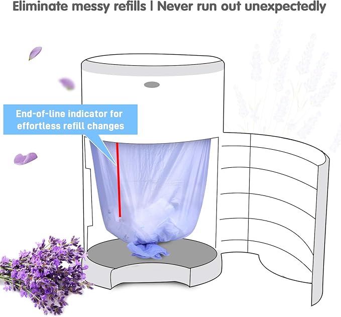 Diaper Pail Refill Bags Compatible With Dekor Plus Diaper Pail, Extra 30% Length, Lavender Scent, 5 Pack