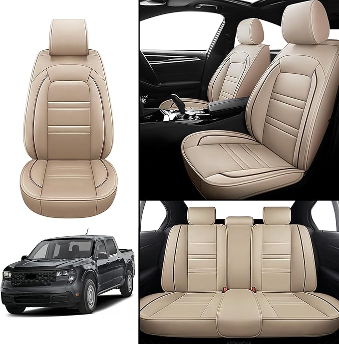 Seat Covers for Ford Maverick 2022-2025 | 5-Seats Leather Seat Covers, Easy to Install Automotive Seat Covers Full Set (Full Set, Beige)