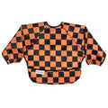 Tiny Twinkle Long Sleeve Bib for Babies & Toddlers – Waterproof Smock Bib for Eating – Machine Washable & Mess-Proof, Baby Feeding Essential & Shower Must-Have(Orange,Black Checkers, 6–24M)