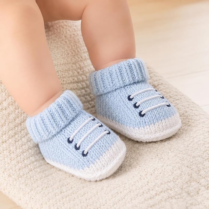 2 Pairs Baby Booties Newborn First Walkers Cozy Shoes Warm Knit Soft Booties - Image 7