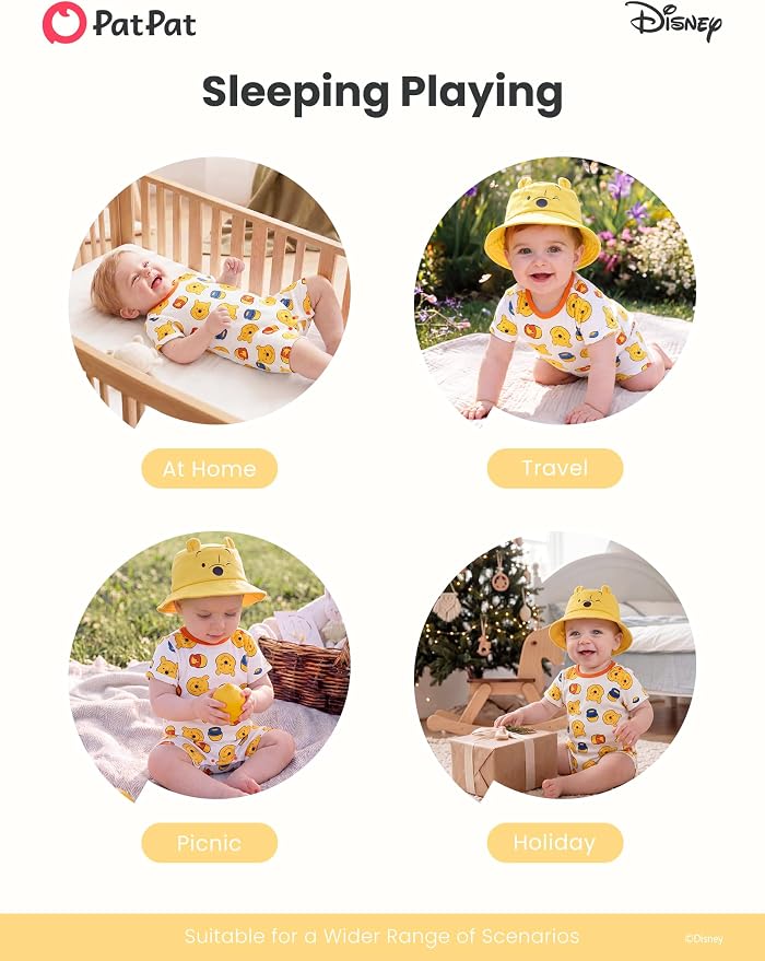 Disney Baby Boy's 2-Piece Romper and Sun Hat Outfit Set Newborn to Infant - Image 7