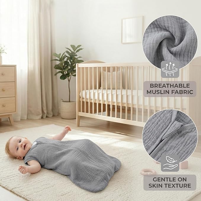 BSTOPPT 2 Pack Baby Sleep Sack 0-6 Months 100% Organic Cotton Muslin Baby - Image 4
