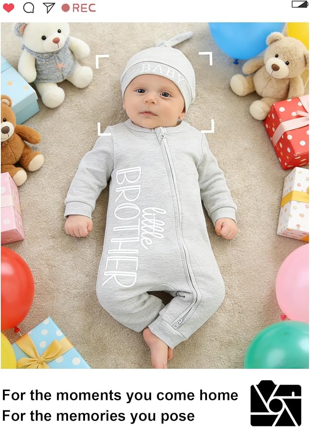 Babymine 100% Cotton 2-Way Zipper Little Brother Newborn Outfit 0-3 Months | - Image 5