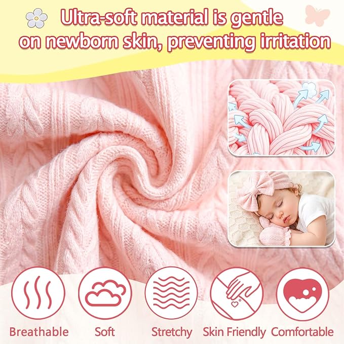 8 Sets Newborn Baby Girl Bow Hats and Mittens Turban Beanies 0-3M | Cotton - Image 2