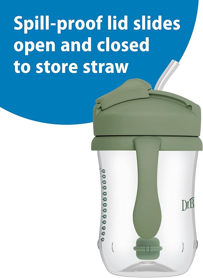 Dr. Brown's Milestones, Baby's First Straw Cup Sippy Cup with Straw, 6m+, 9oz/270ml, 2 Pack, Coral & Olive Green, BPA Free
